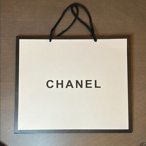 Chanel Classic White and Black Shopping Tote, 11”x13”x4 1/4”